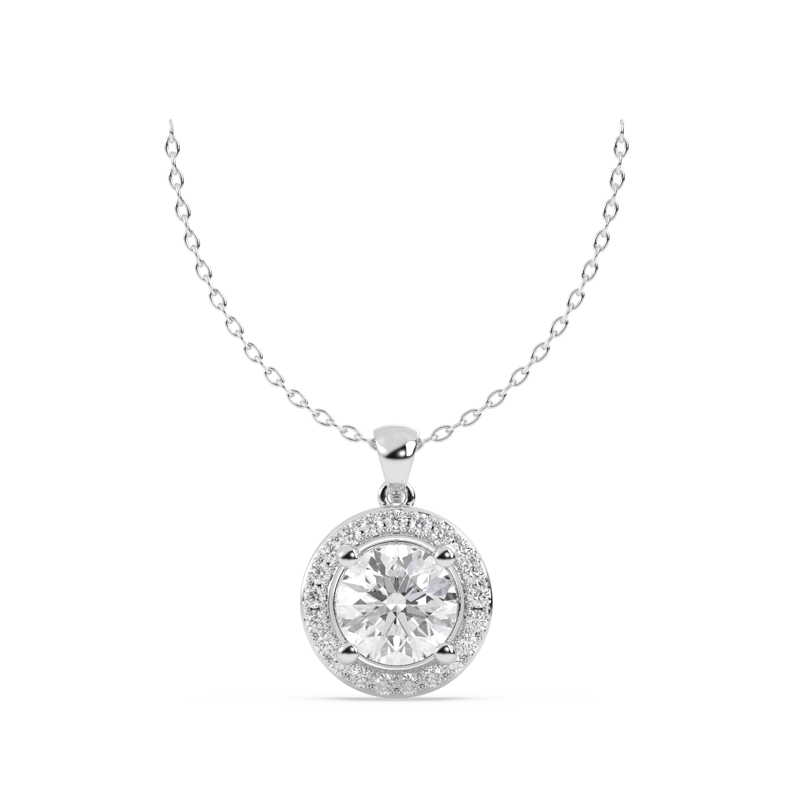 14k Wight Gold Studded 2.808 Carat Lab Grown Diamond Pendent Round Cut With E Color VS1 Clarity.